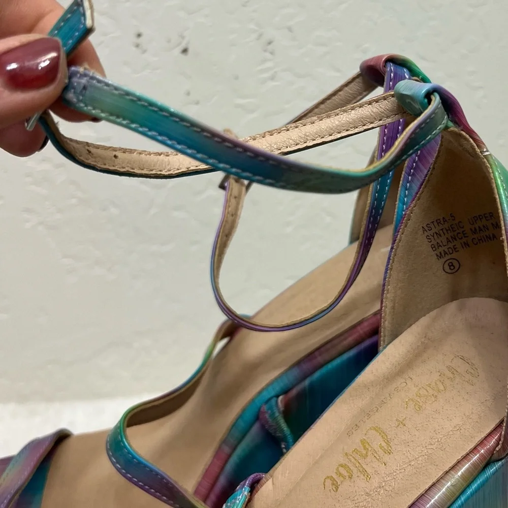 Chase & Chloe Astra Platform Wedge Multicolor Ankle Strap Sandals Size 8